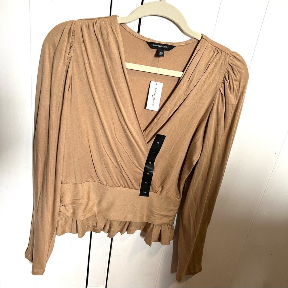 Banana Republic Factory Tan Long-Sleeve Blouse